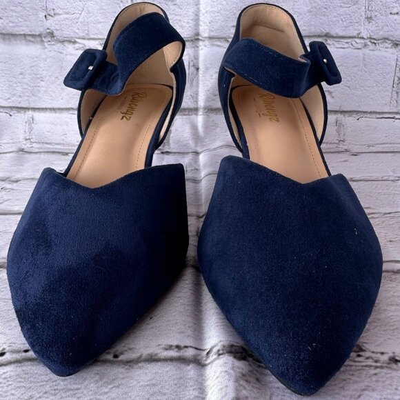 NIB Pointed Closed Toe Ankle Strap Buckle Slip on Low Heel Pumps Navy Blue Sz 10 - Picture 2 of 13